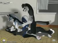 Trio of black and white hentai foxes enjoy group animal sex